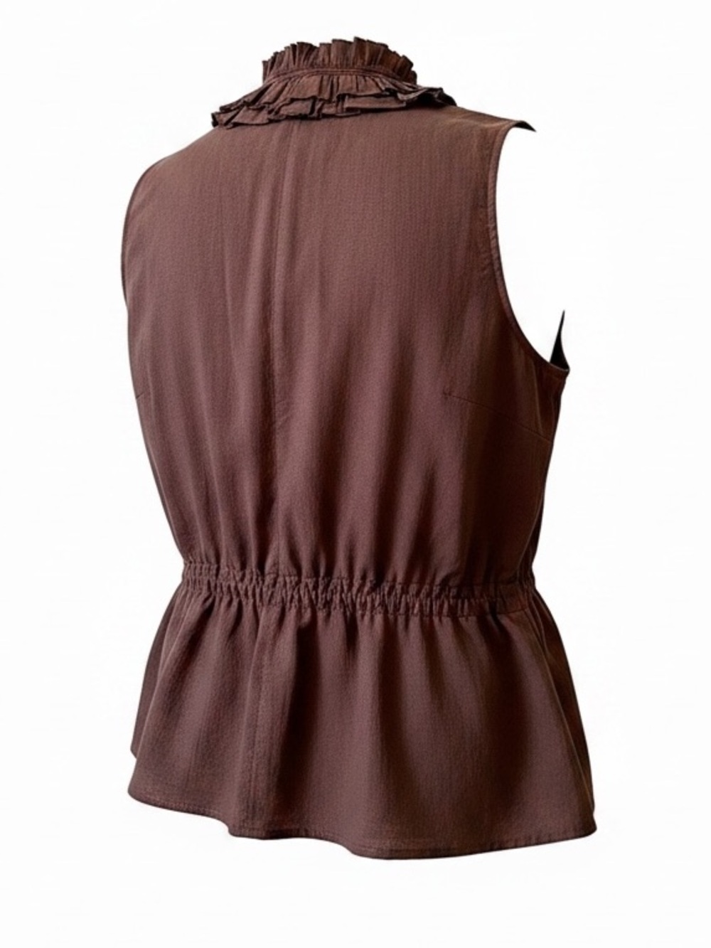 Cynthia Rowley Brown Ruffled Sleeveless Button-Front Blouse - Picture 3 of 5
